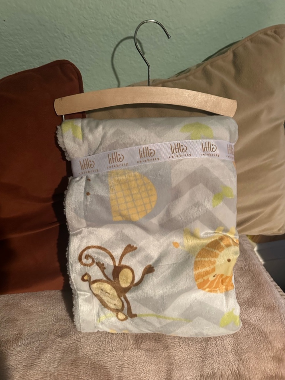 Little Celebrity Monkey & Pineapple Baby Blanket - Yellow, Brown, Gray